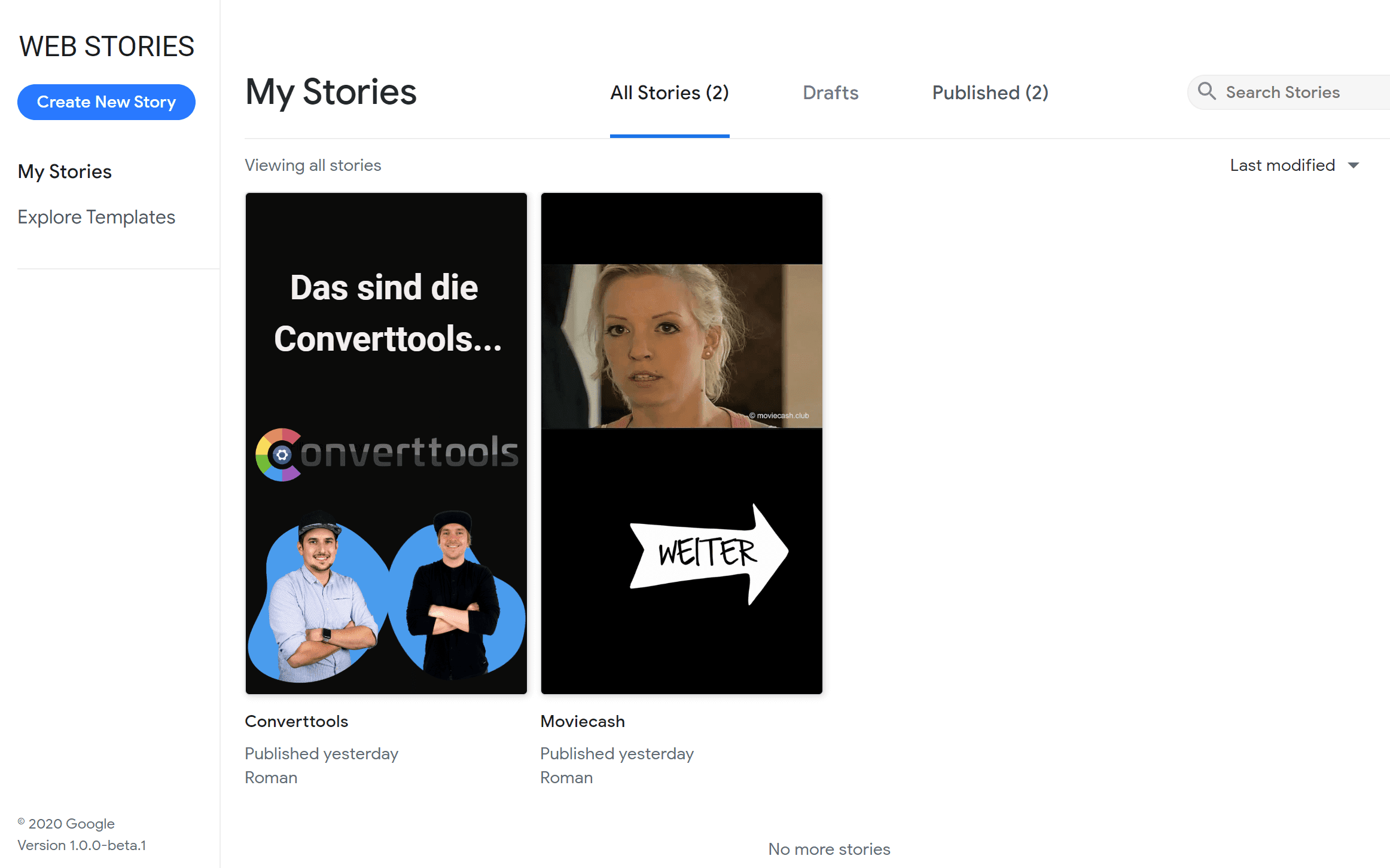 Google Web Stories Dashboard