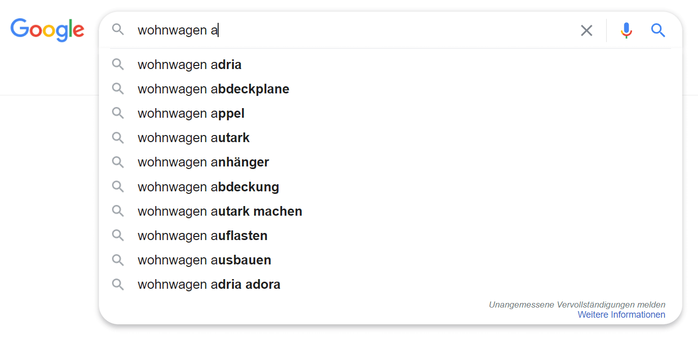 Google Keyword Recherche Buchstabensuppe
