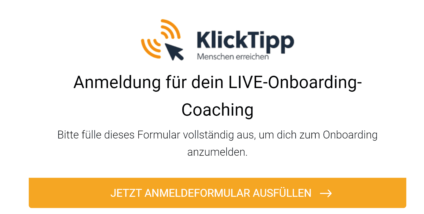 Klicktipp Live Onboarding Coaching Anmeldung