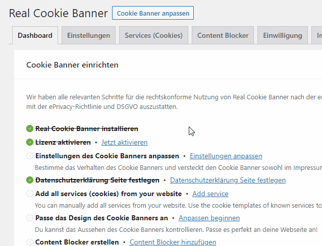 Real Cookie Banner geführte Konfiguration