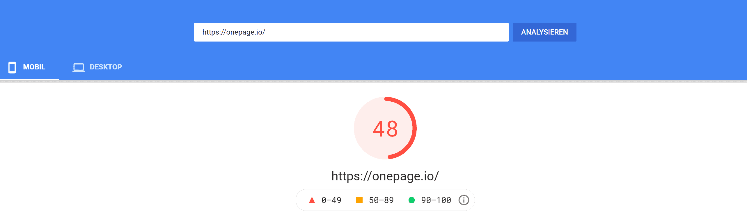 Onepage Pagespeed mobil