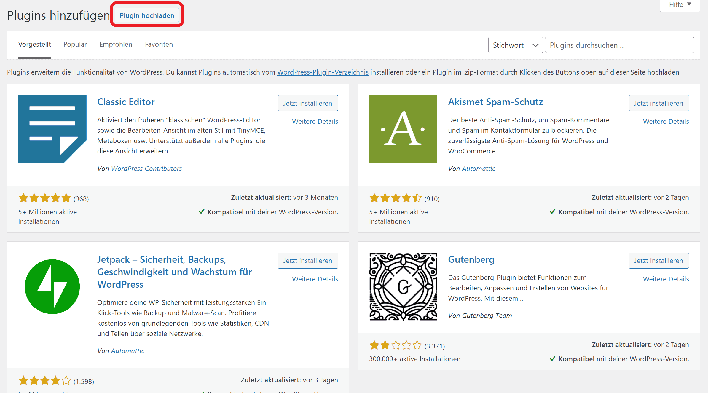 WordPress Plugin hochladen