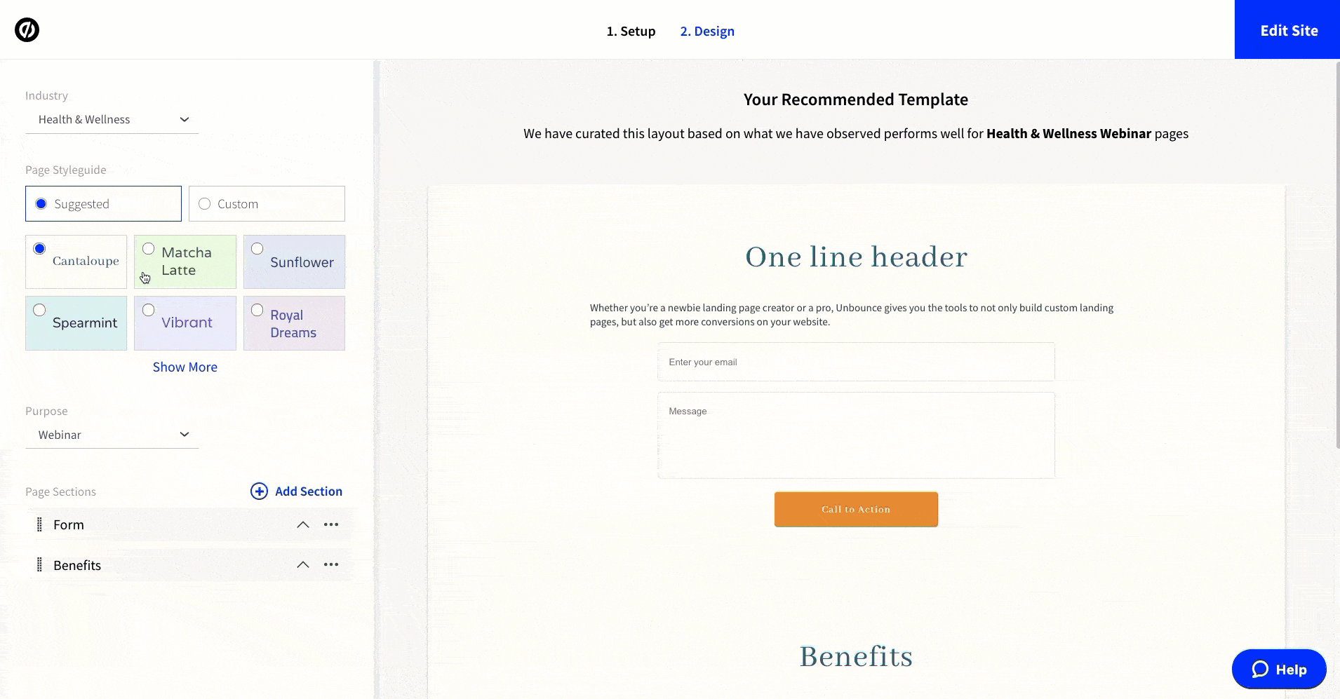 Unbounce Smart Builder Landing Page erstellen Design
