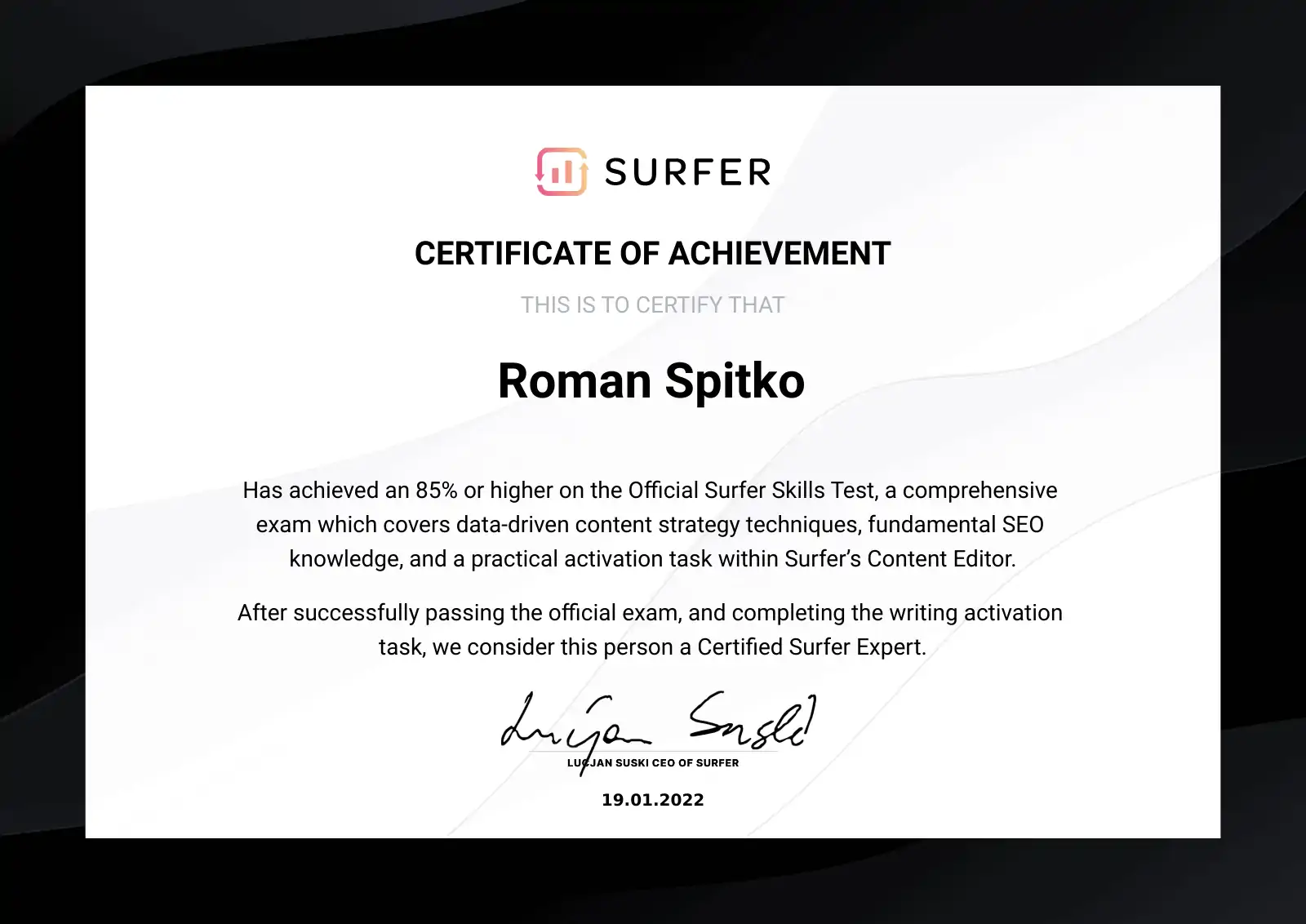 Surfer SEO Zertifikat