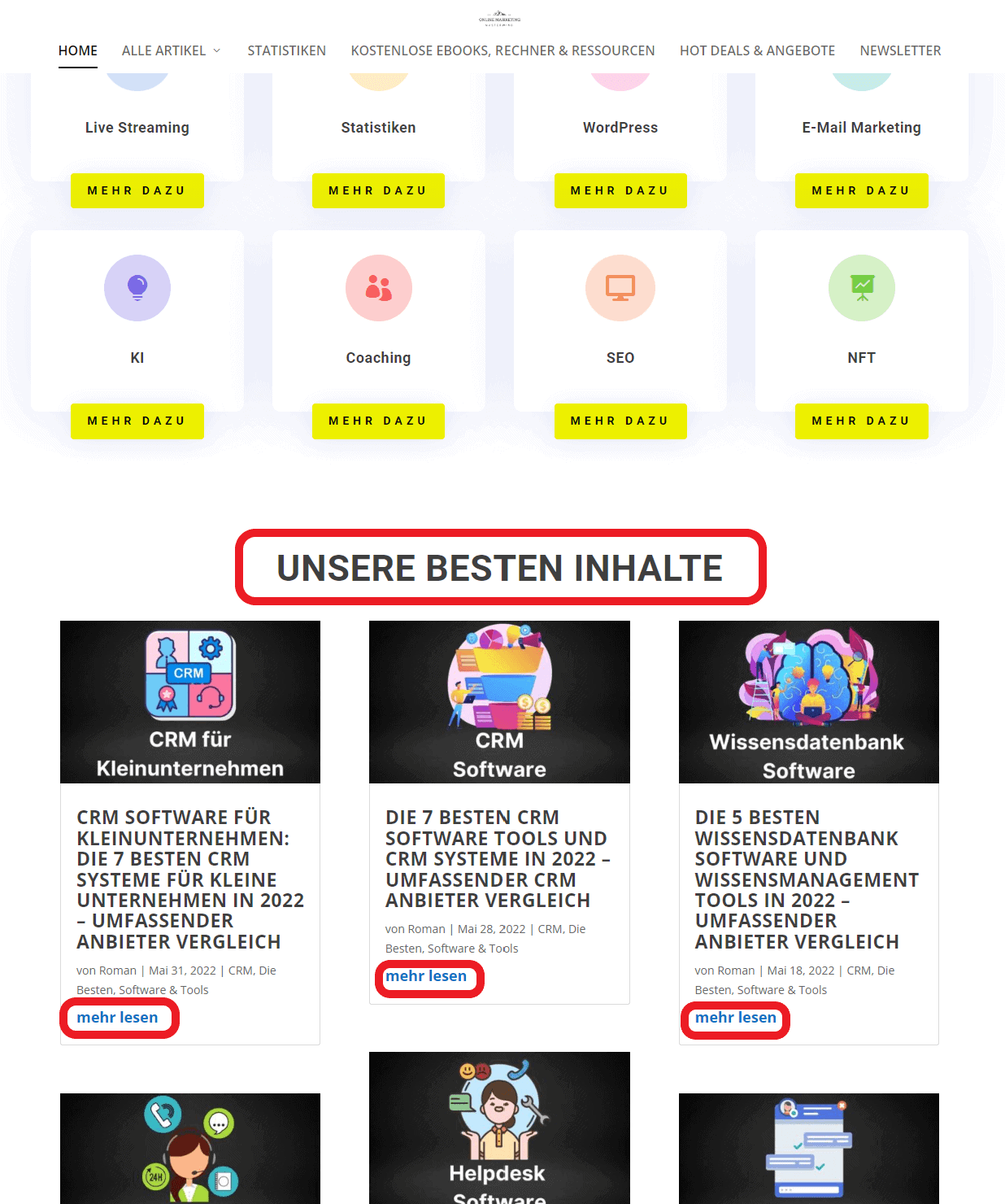 Interne Verlinkung auf der Homepage